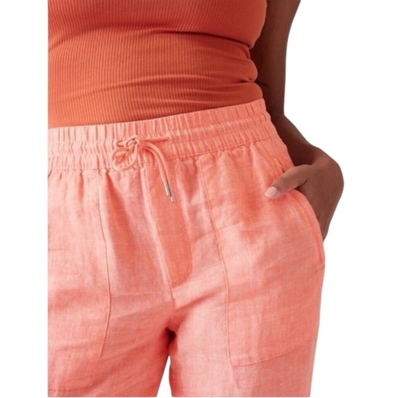 Athleta Retreat Linen Drawstring Waist Joggers Sunset Glow Garden Orange Size 12 - Picture 16 of 16